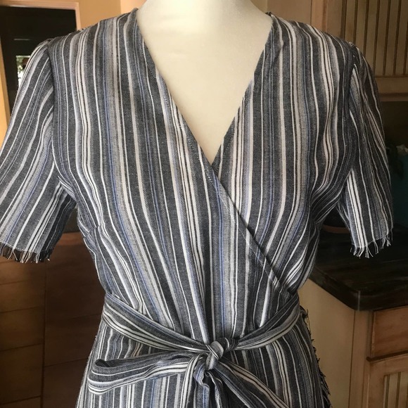 Cotton Candy LA Mini Dress Womens Medium Hartwood Blue Striped‎ True Wrap Fringe - Picture 12 of 15